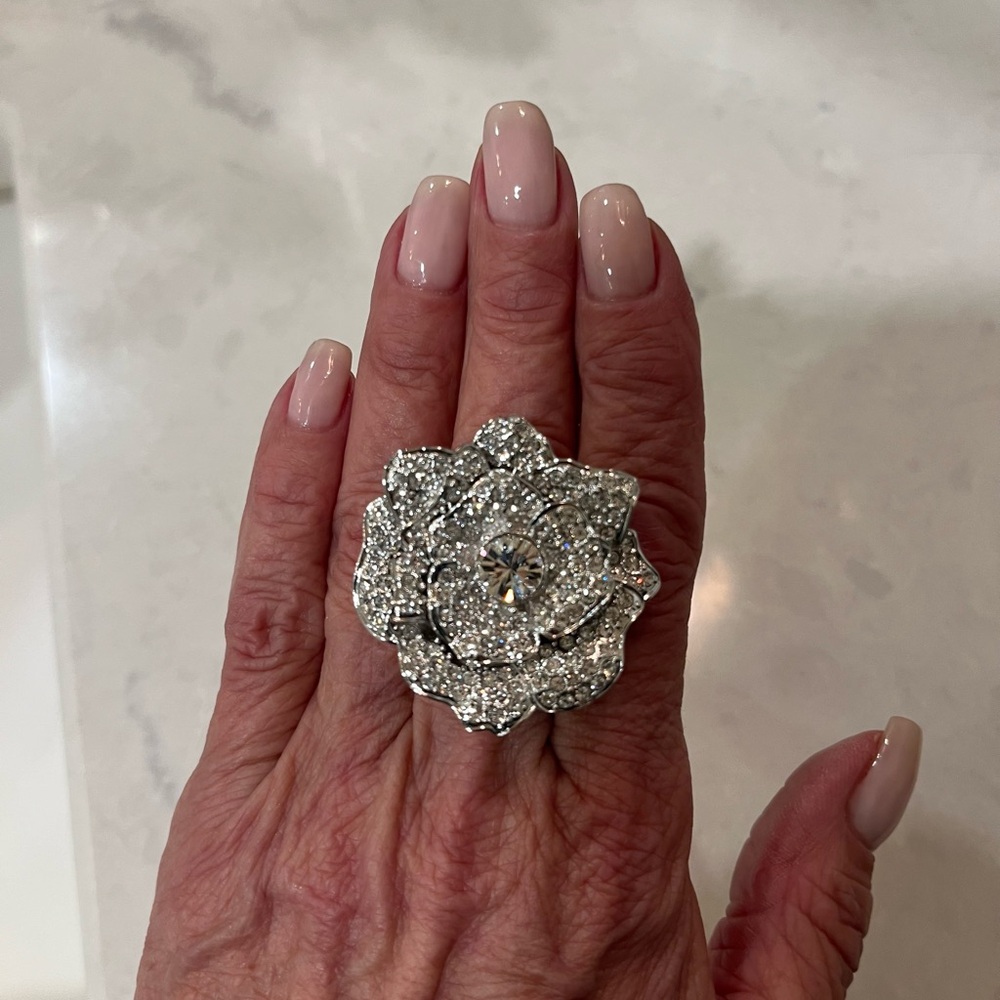 Kate Spade Silver Crystal Flower Ring Rose Garden Ring
